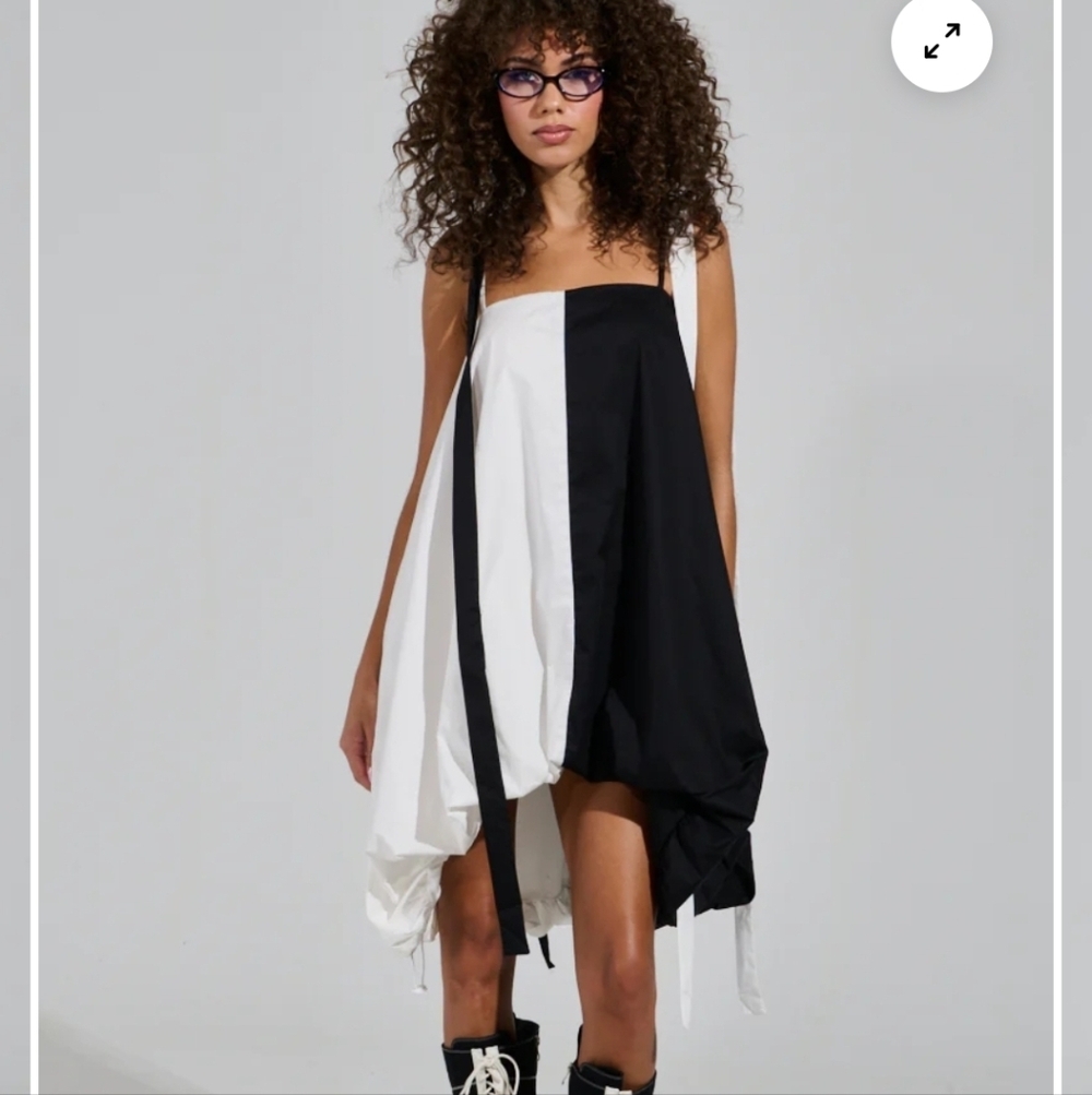 CUTIE GIRL POPLIN MINI BLACK AND WHITE DRESS WITH BOW DETAILS - M - Picture 7 of 7